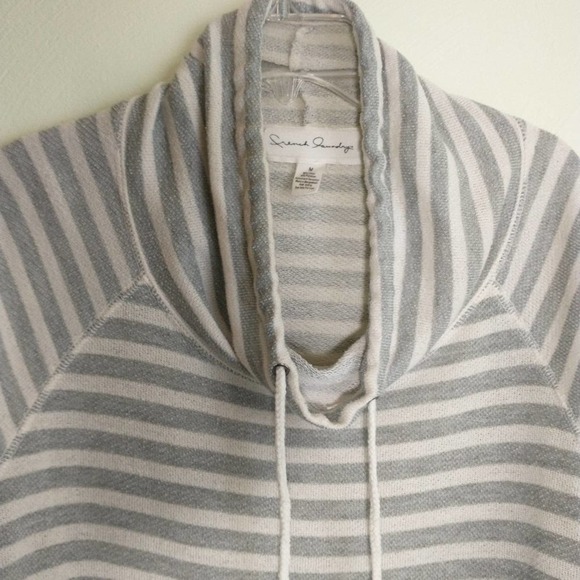 French Laundry Gray White Stripe Terry Longline Drawstring Neck Longsleeve top M - Picture 5 of 16